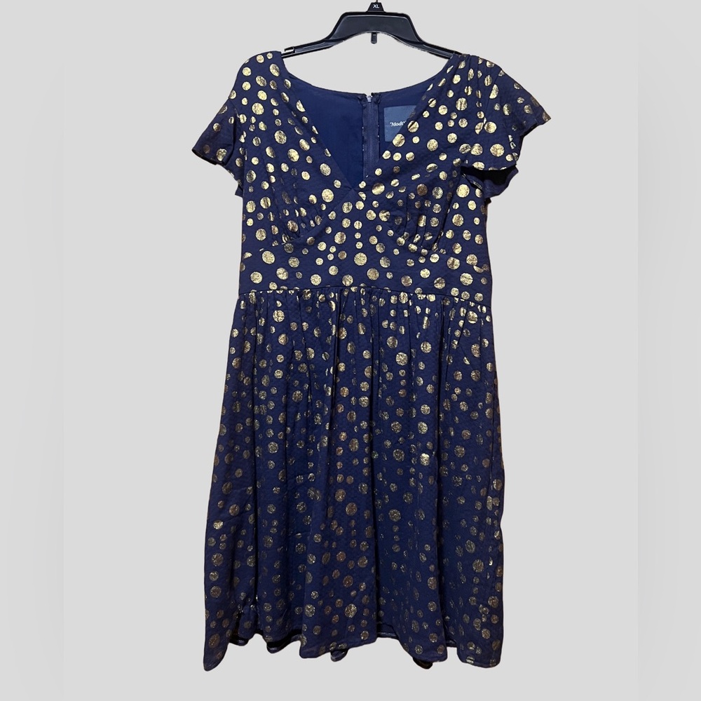 Modcloth Navy Dress with Gold Polka Dots